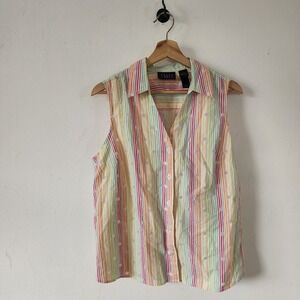 Womens Crazy Horse Liz Claiborne Sleeveless Tank Stripes Polka Dots Rainbows 14